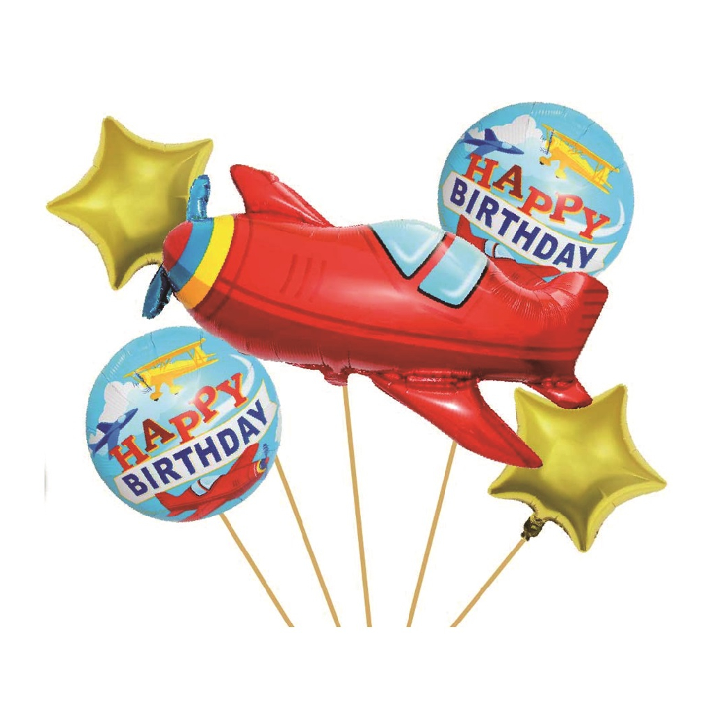 Set 5 baloane party, folie metalizata multicolor, avion, 94x53x45 cm