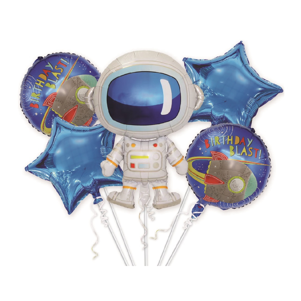 Set 5 baloane party, folie metalizata multicolor, TZ5181, astronaut, birthday blast, 75x45 cm