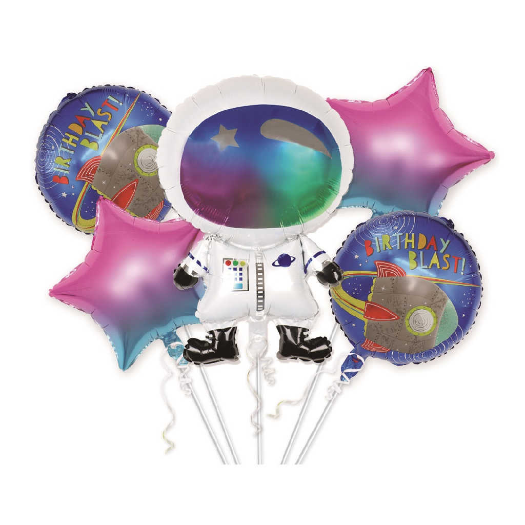 Set 5 baloane party, folie metalizata multicolor, TZ5183, astronaut, birthday blast, 75x45 cm