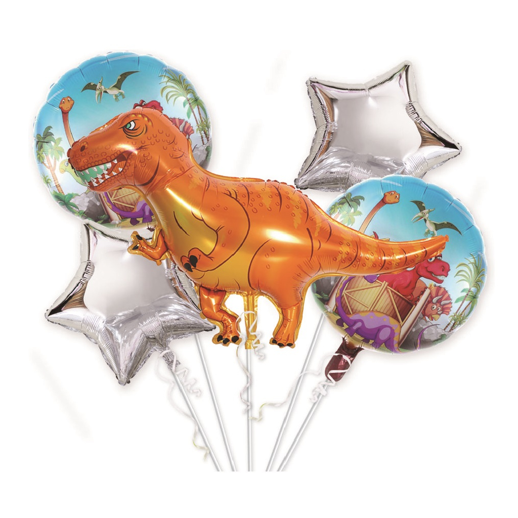 Set 5 baloane party, folie metalizata multicolor, TZ5190, tyrannosaurus rex, 90x45 cm