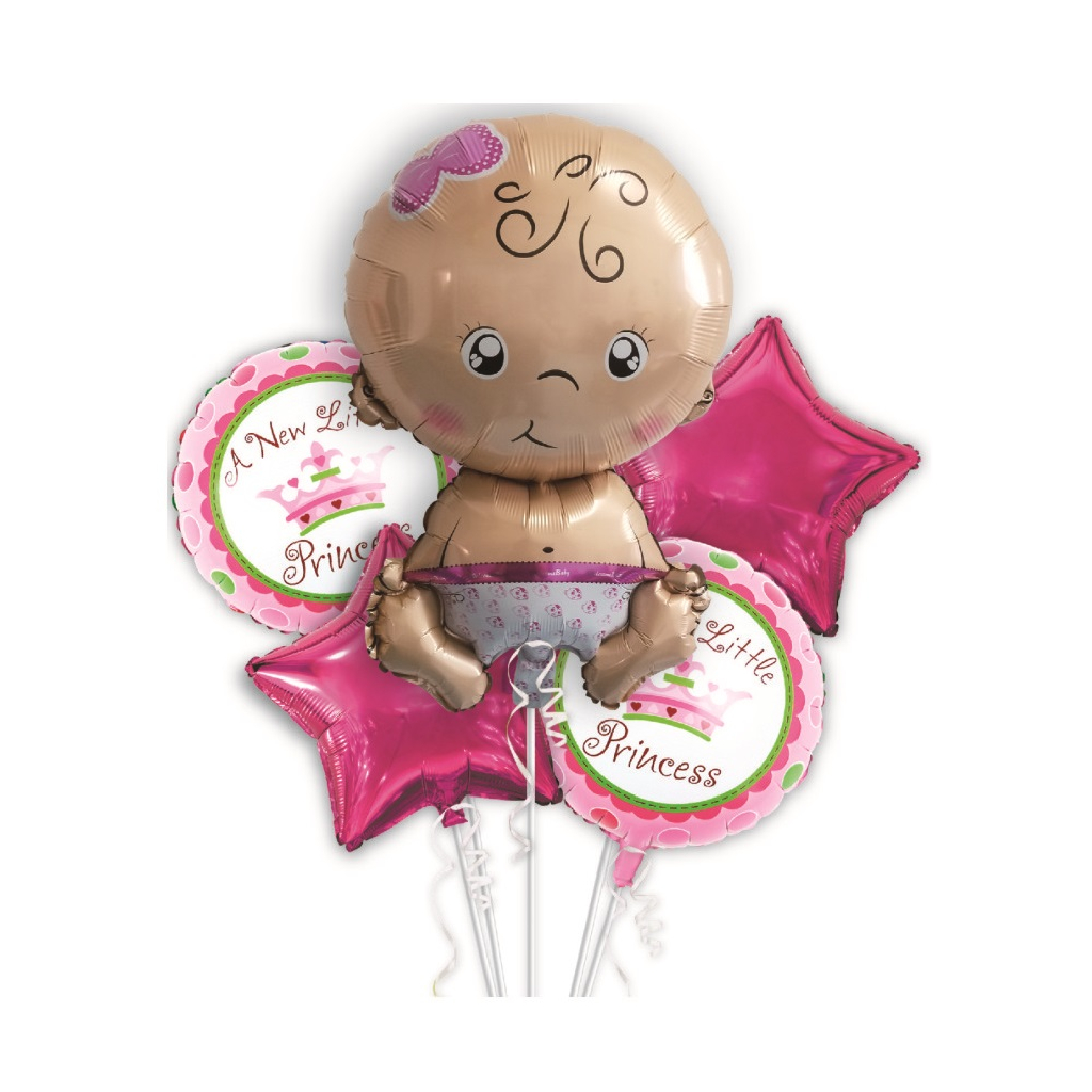 Set 5 baloane party, folie metalizata roz, multicolor, TZ5125, a new little princess 75x45 cm