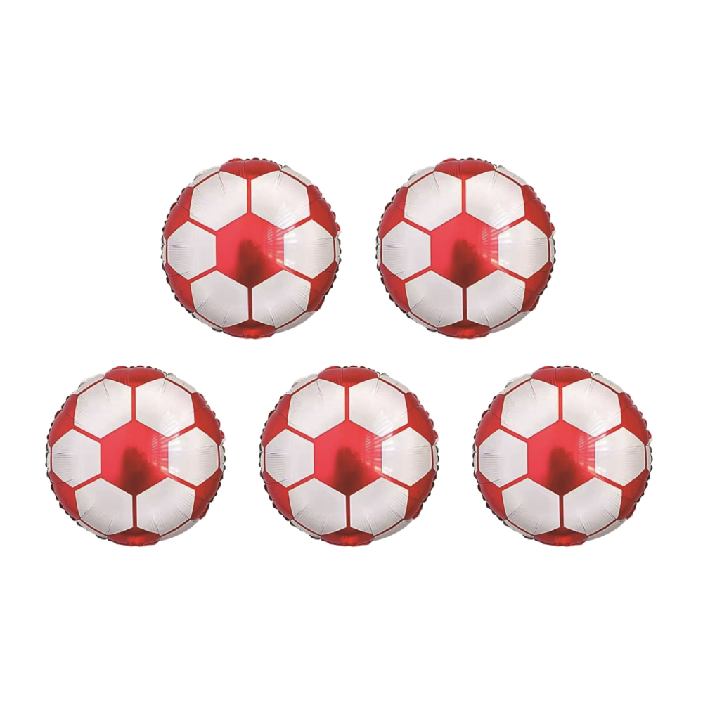 Set 5 buc. balon party folie metalizata rosu, alb, 25 cm, minge fotbal, PPLM0916