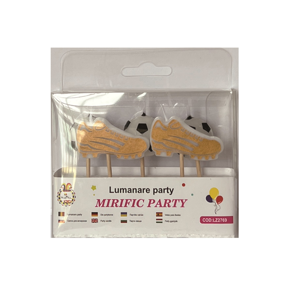 Set 5 lumanari tort, alb, negru, auriu, 5 cm, fotbal, PPLZ2769