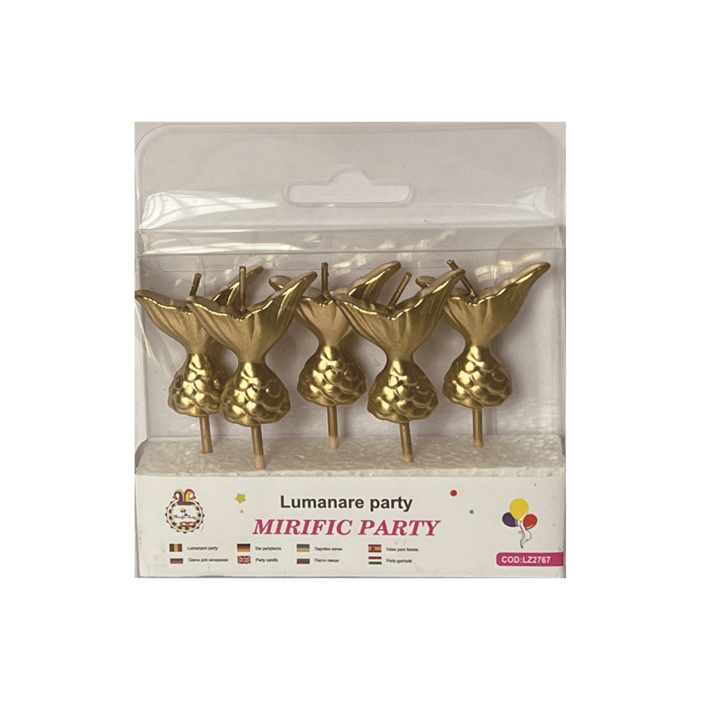 Set 5 lumanari tort, auriu, 5 cm, sirena, PPLZ2767
