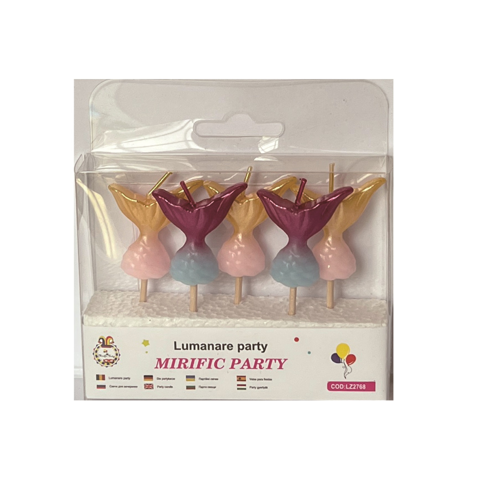 Set 5 lumanari tort, multicolor, 5 cm, sirena, PPLZ2768