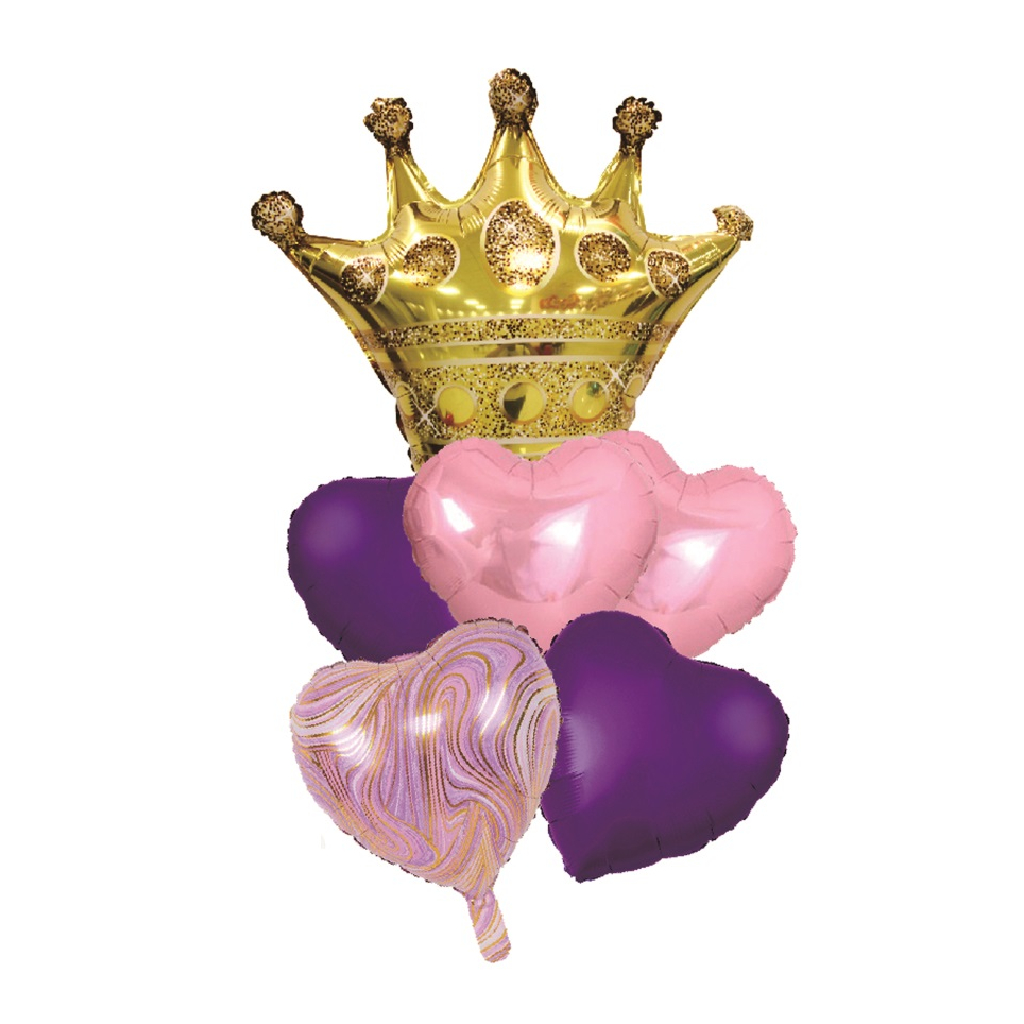 Set 6 baloane party, folie metalizata auriu, violet, roz, TZ5234, coroana, 75x70x45 cm