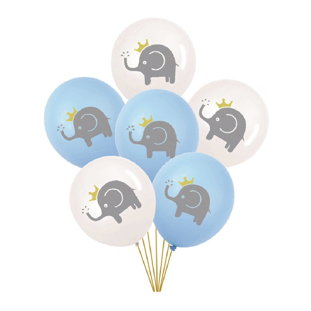 Set 6 baloane party latex alb, albastru, galben, TZ5200, elefant, 30 cm