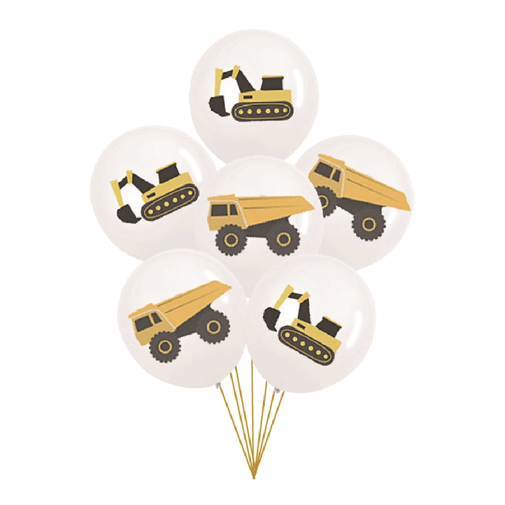 Set 6 baloane party latex alb, negru, galben, TZ5198, excavator, 30 cm