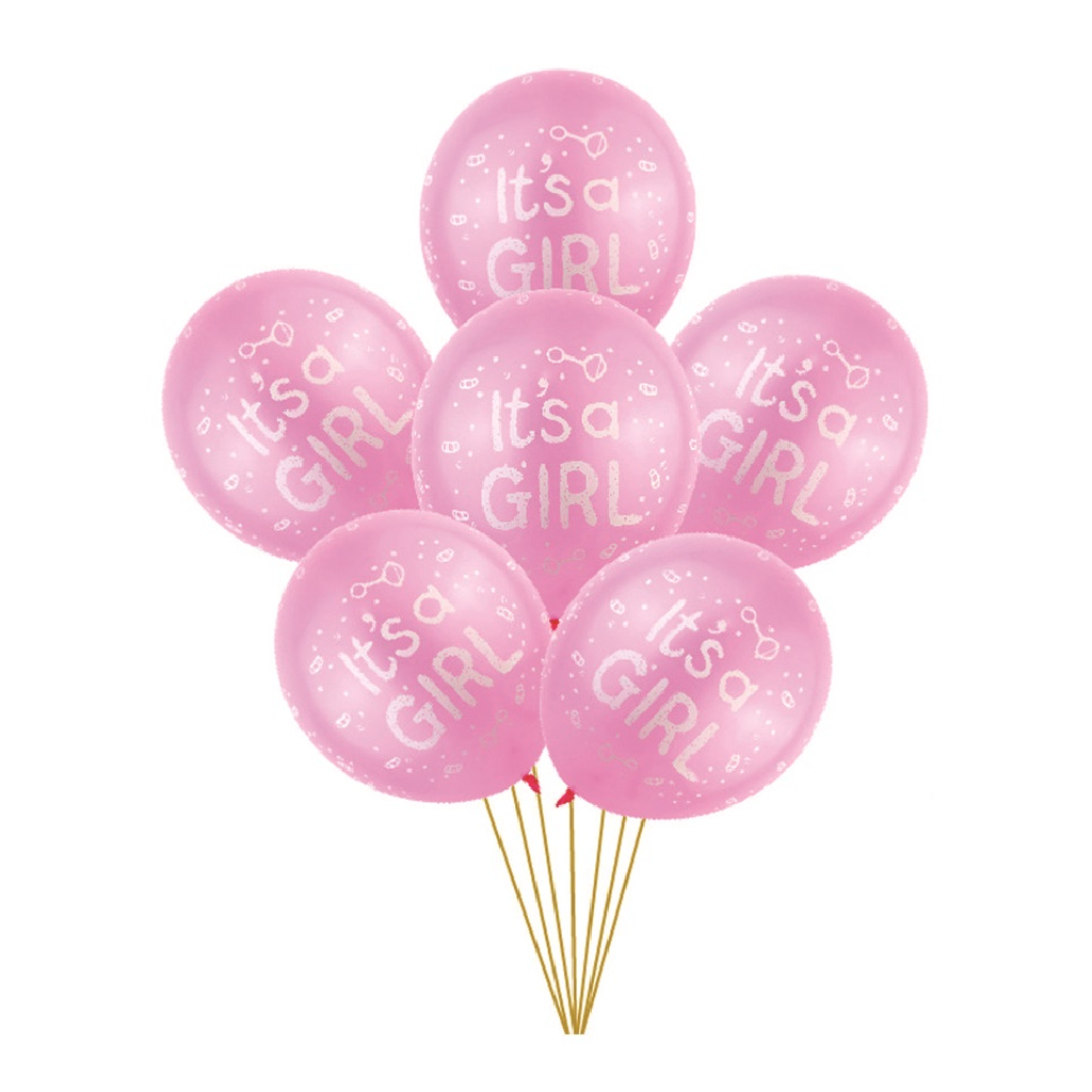 Set 6 baloane party latex alb, roz, TZ5197, it’s a girl, 30 cm