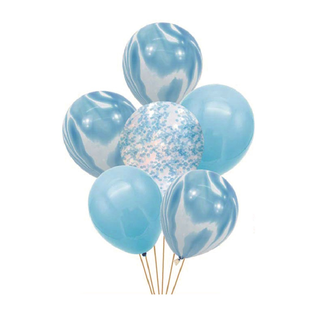 Set 6 baloane party latex albastru, paiete albastre, TZ5261, 30 cm