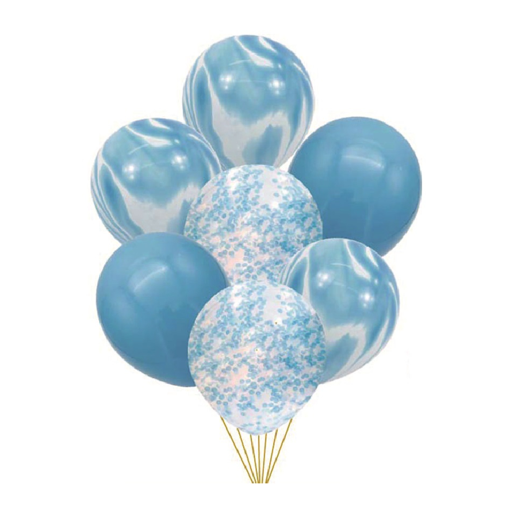 Set 6 baloane party latex albastru, paiete albastre, TZ5263, 30 cm