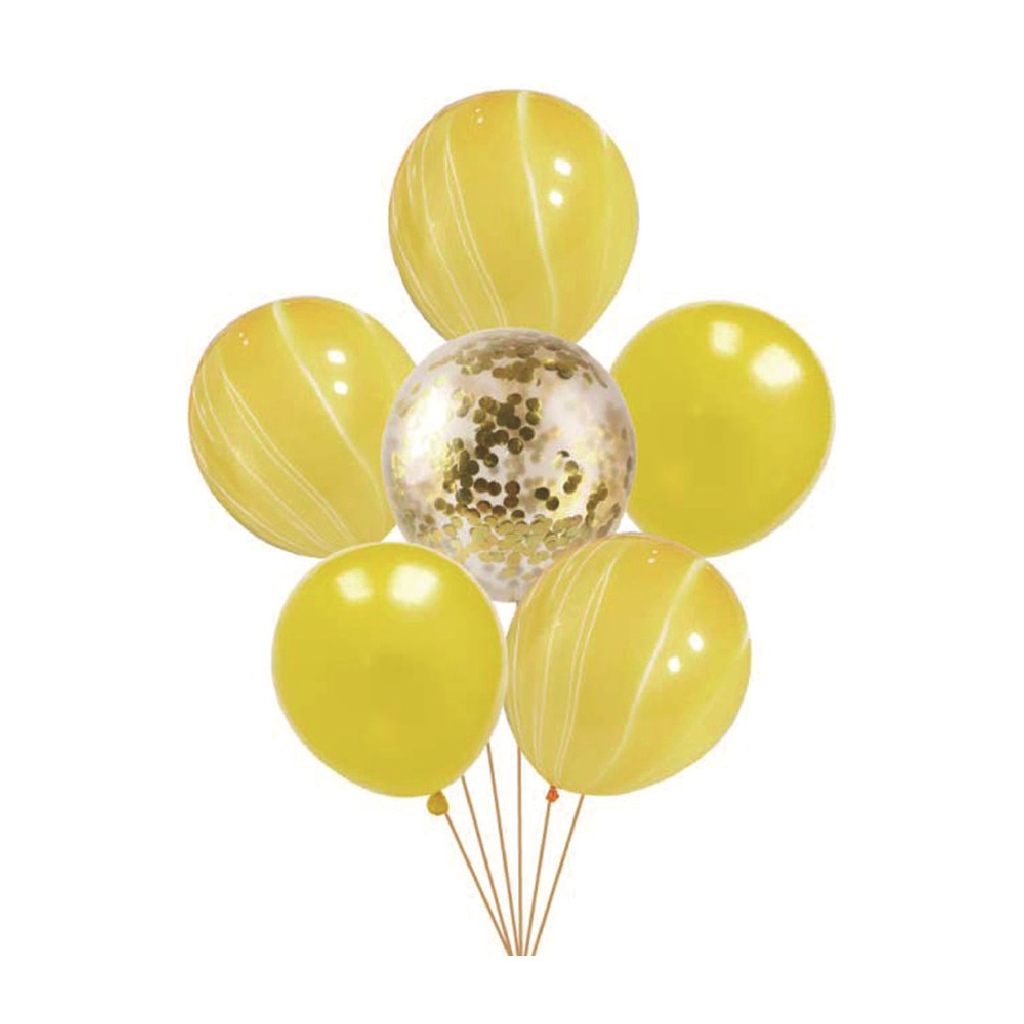Set 6 baloane party latex galben, paiete aurii, TZ5257, 30 cm