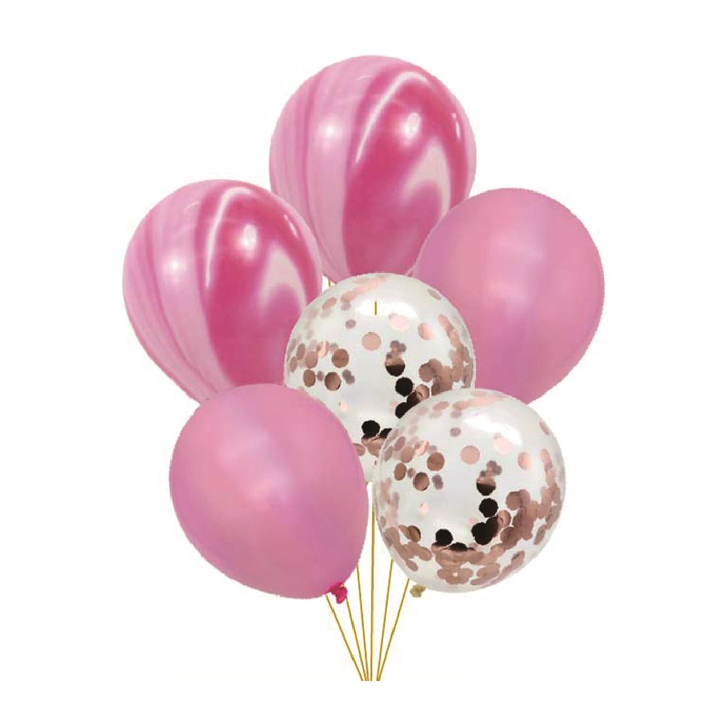 Set 6 baloane party latex roz, paiete roz, TZ5262, 30 cm