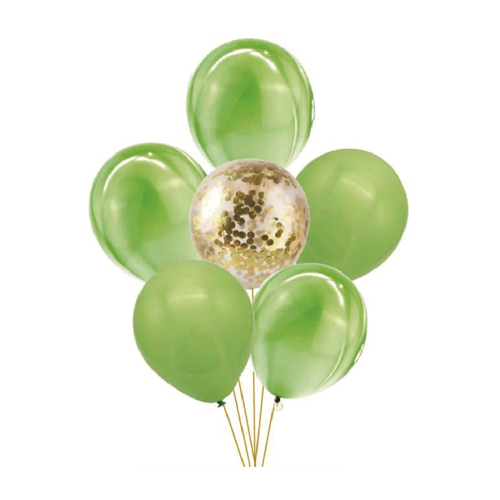 Set 6 baloane party latex verde, paiete aurii, TZ5259, 30 cm