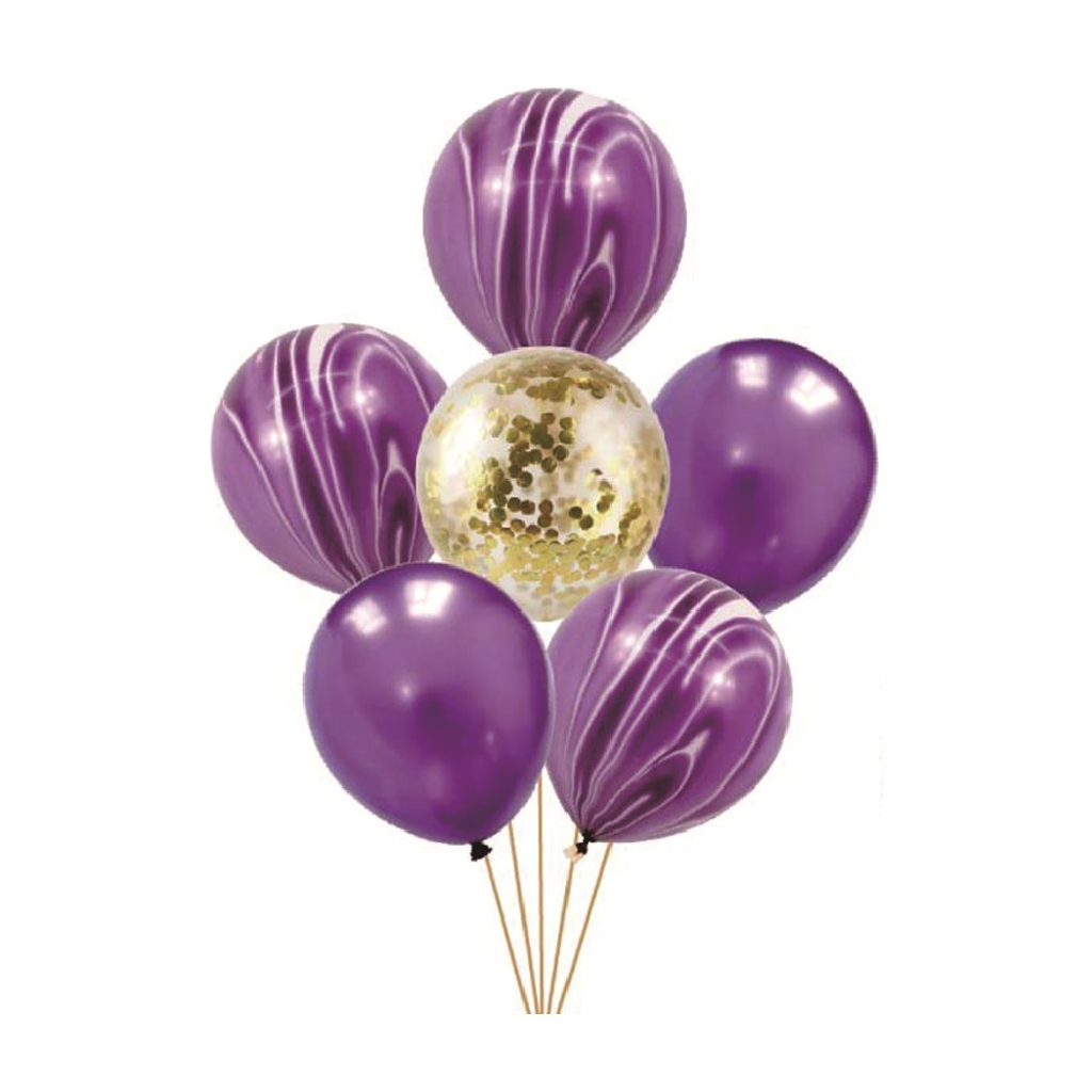 Set 6 baloane party latex violet, paiete aurii, TZ5258, 30 cm