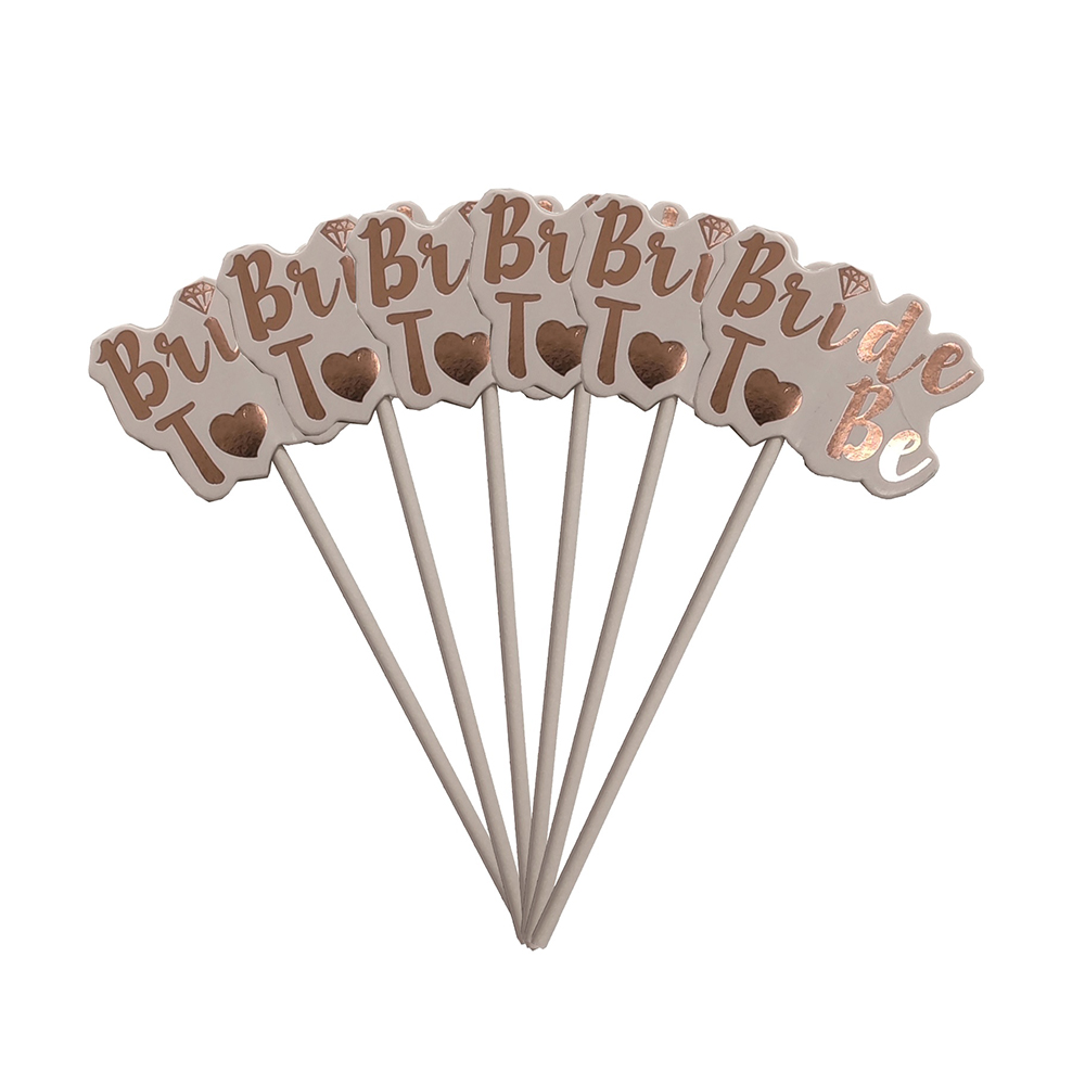 Set 6 buc. topper alb, auriu, 14.5x5.5 cm, bride to be, PPQT9995