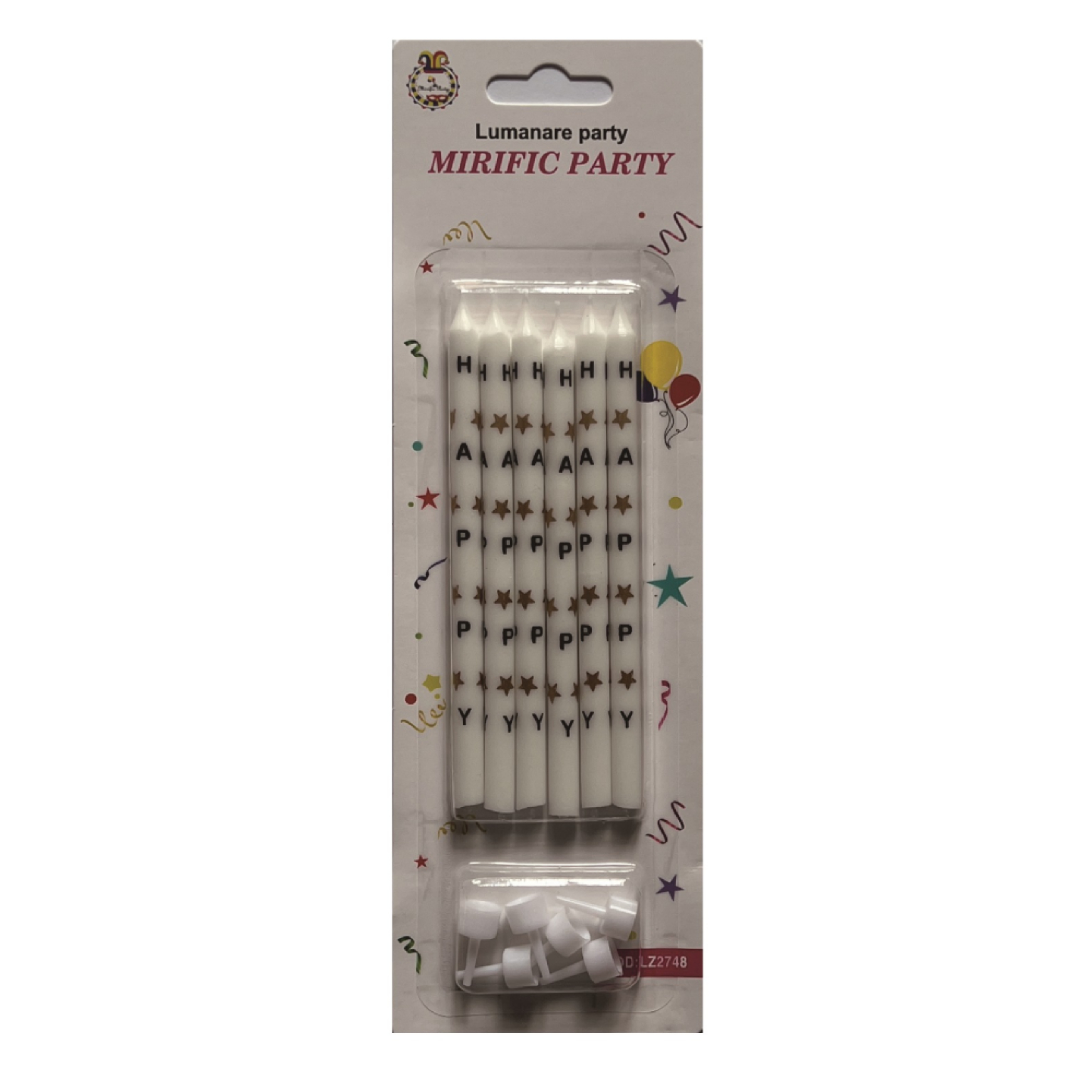 Set 6 lumanari tort, alb, 12.5 cm, happy, PPLZ2748