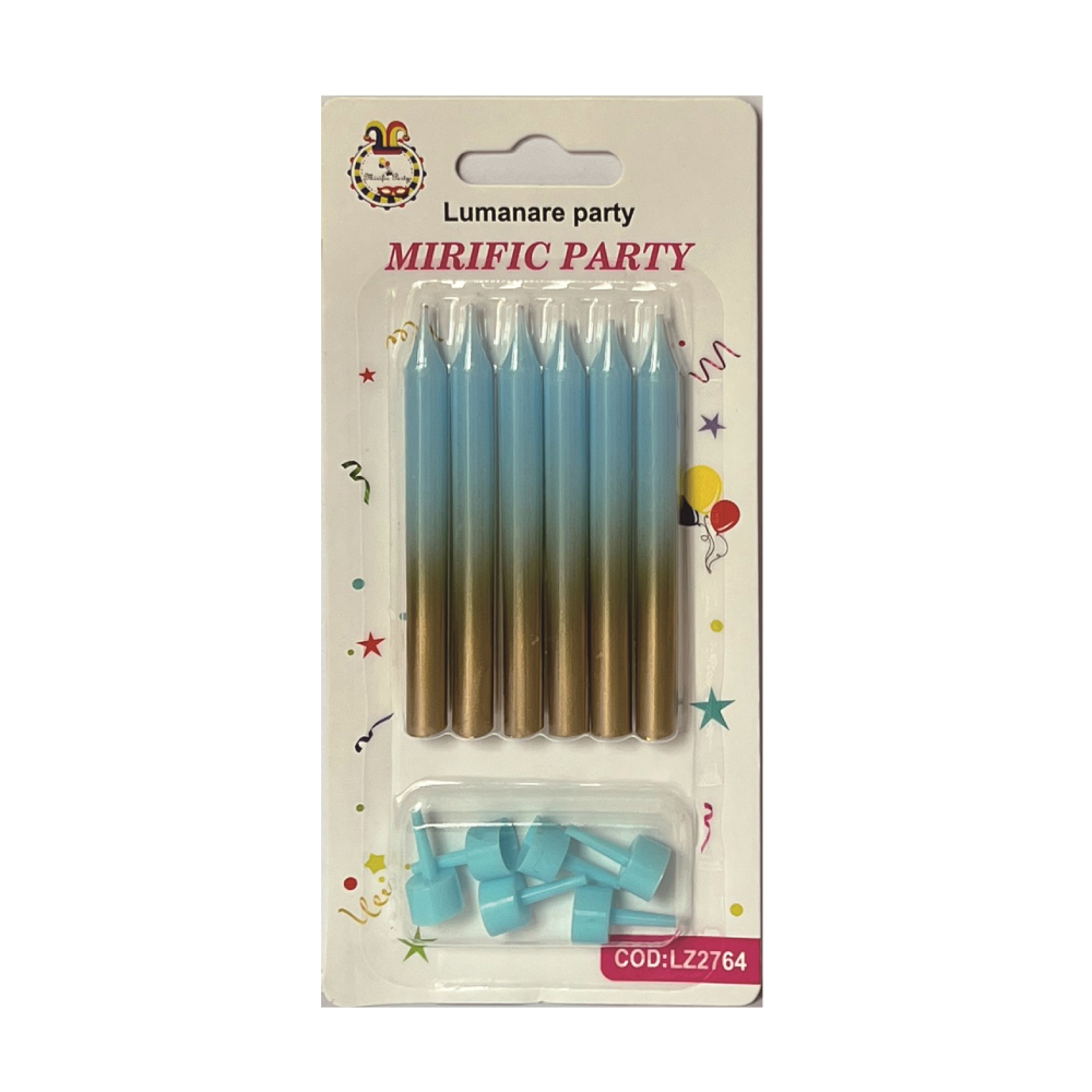 Set 6 lumanari tort, albastru, auriu, 8 cm, PPLZ2764