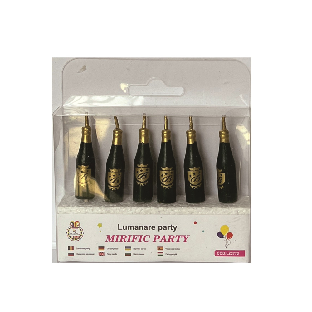 Set 6 lumanari tort, negru, auriu, 5 cm, sticle, PPLZ2772