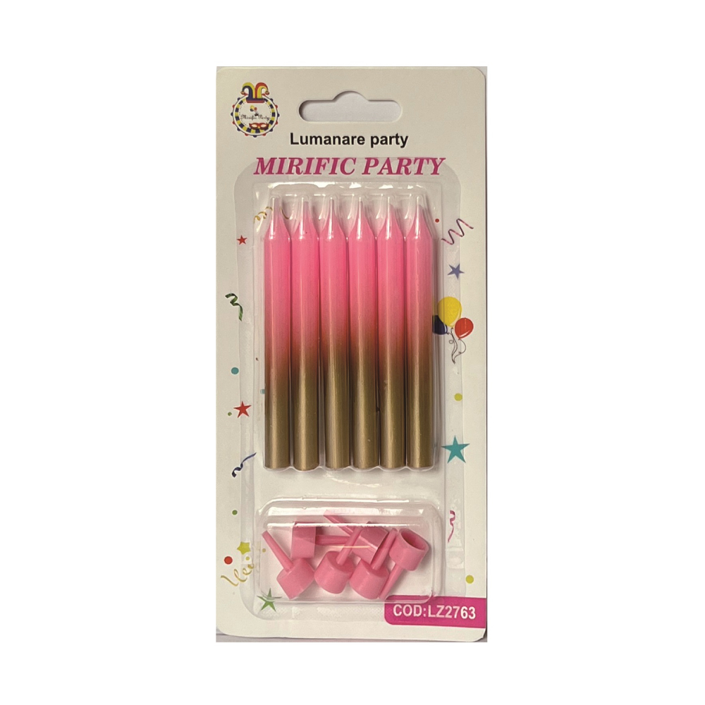 Set 6 lumanari tort, roz, auriu, 8 cm, PPLZ2763