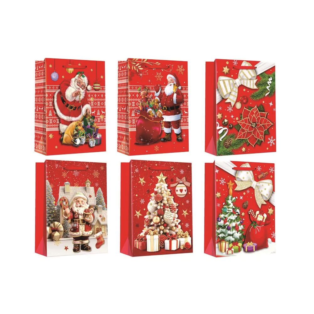 Set 6 pungi cadou, rosu, 55x43x14 cm, Craciun, PPPZ7251