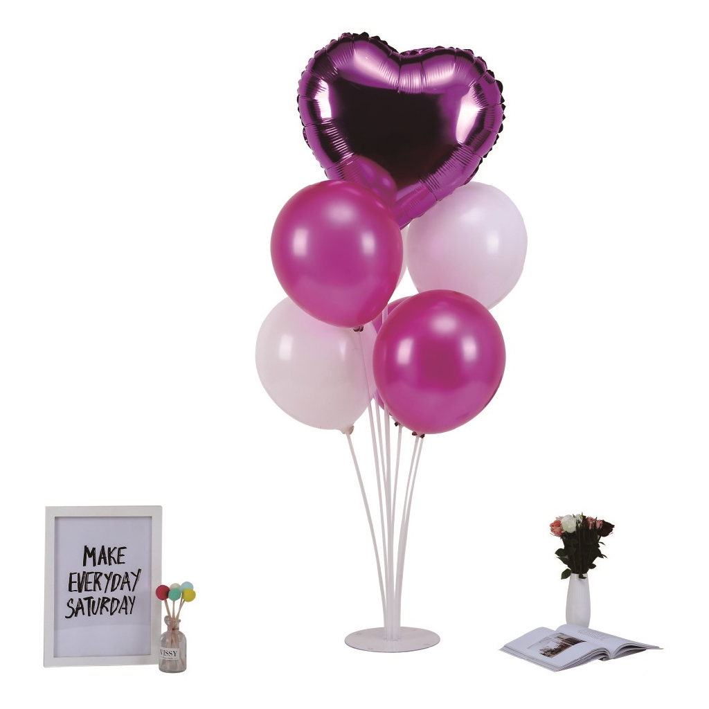 Set suport 7 baloane, violet, alb, 70 cm, TZ5008