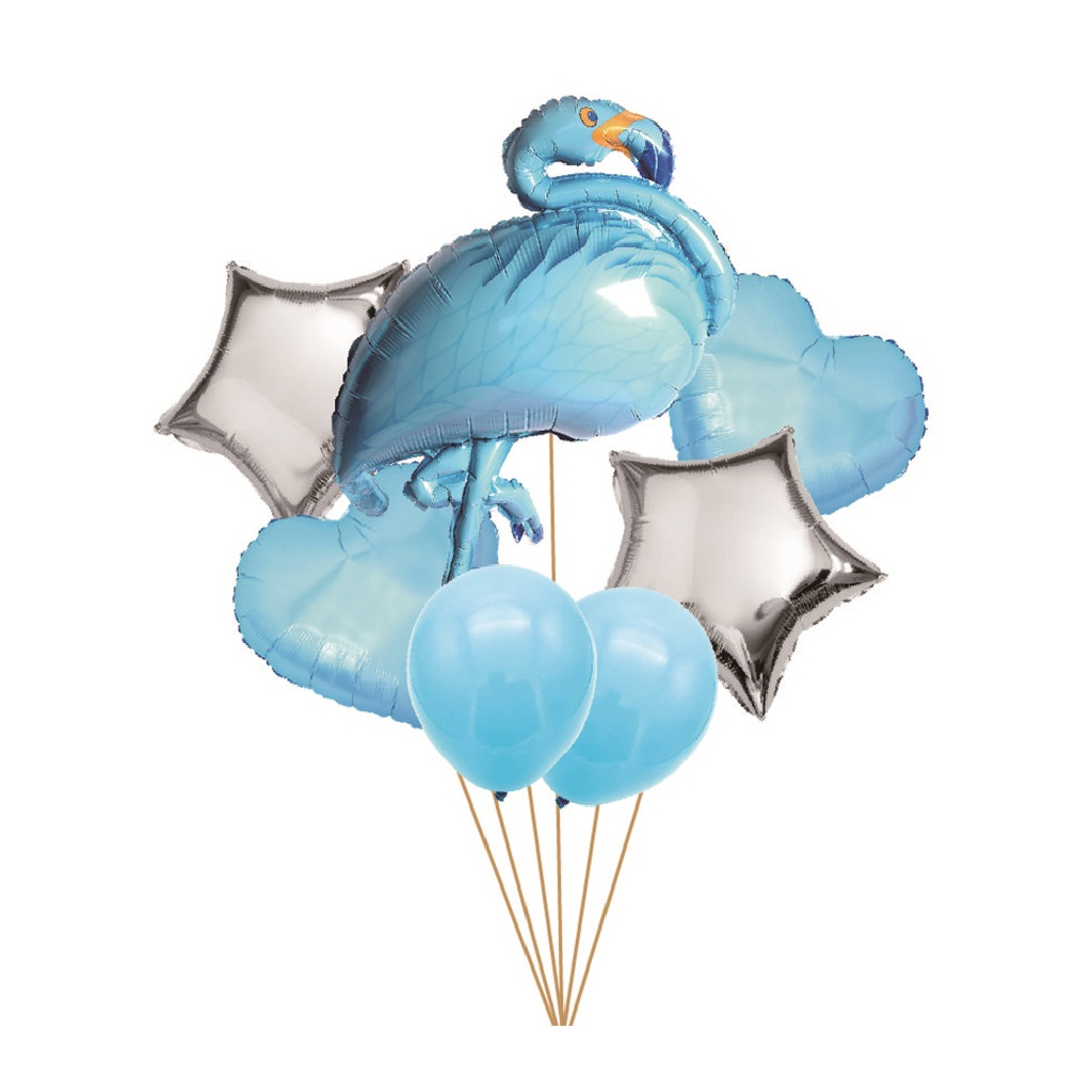 Set 7 baloane party, folie metalizata albastru, argintiu, portocaliu, TZ5237, flamingo, 125x68x45x30 cm