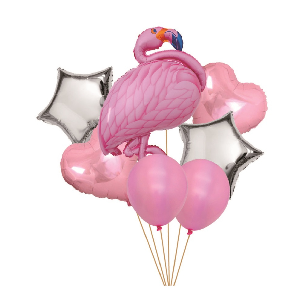 Set 7 baloane party, folie metalizata roz, argintiu, portocaliu, TZ5236, flamingo, 125x68x45x30 cm