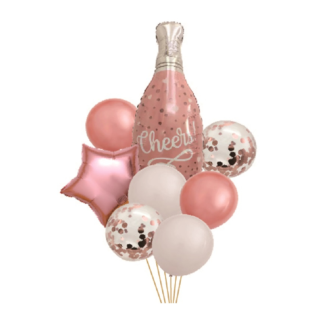 Set 8 baloane party, folie metalizata roz, auriu, paiete argintii, TZ5147, 80x45x42x30 cm