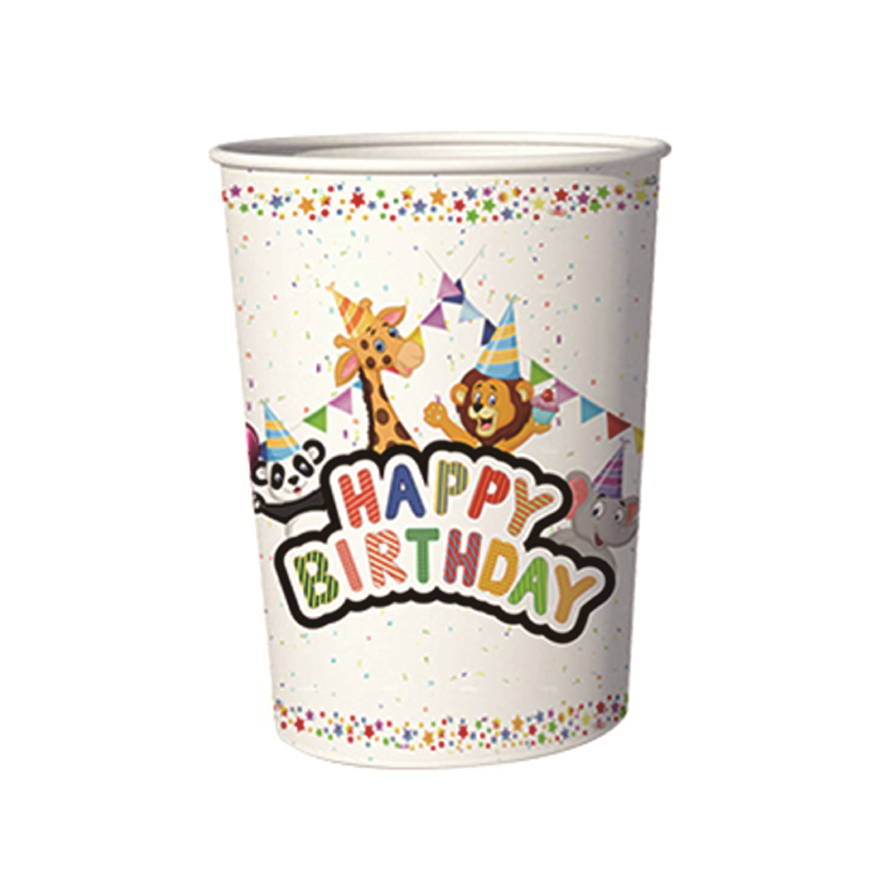 Set 8 buc pahare carton multicolor, animalute, happy birthday, PPPZ7404