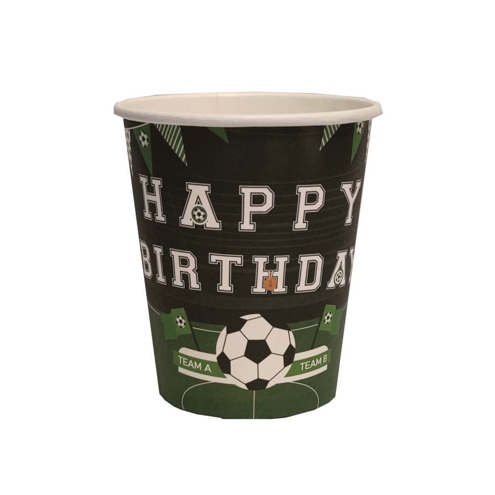 Set 8 buc pahare carton negru, verde, alb, fotbal, happy birthday, PPPZ7442