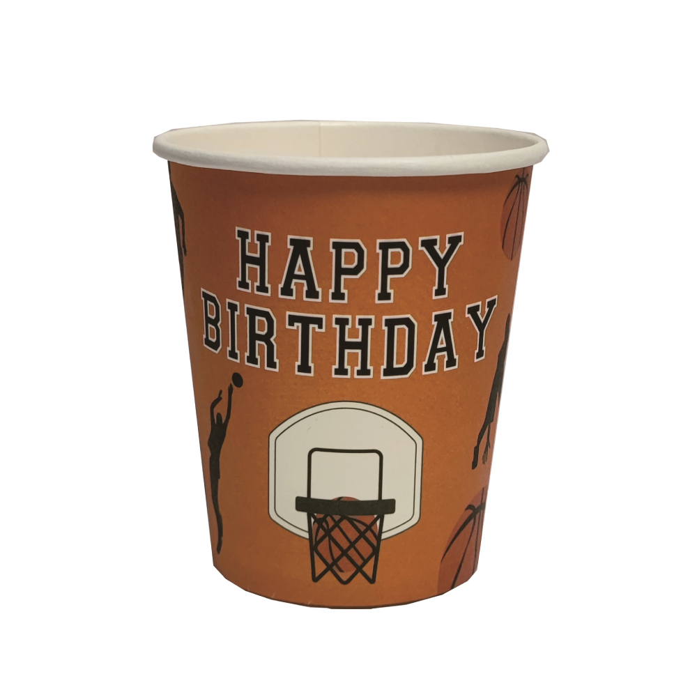 Set 8 buc pahare carton portocaliu, negru, baschet, happy birthday, PPPZ7443