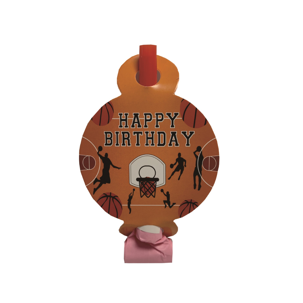 Set 8 buc suflatori portocaliu, negru, 26 cm, baschet, happy birthday, PPQT8374