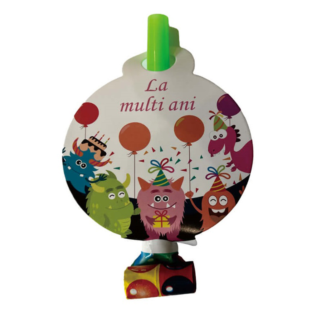 Set 8 buc suflatori multicolor, 26 cm, monstruleti, la multi ani, QT9806