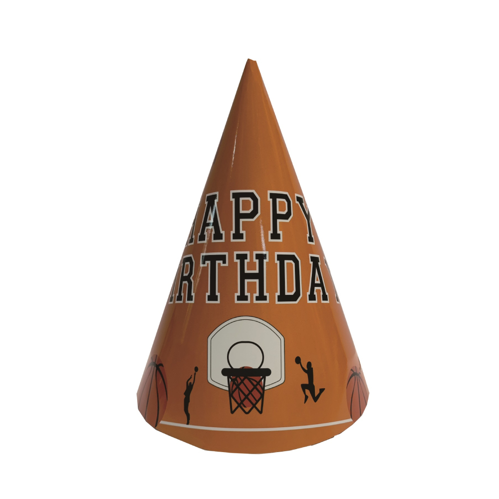 Set 8 coifuri portocaliu, negru, 13.5x21 cm, baschet, happy birthday, PPPZ7438