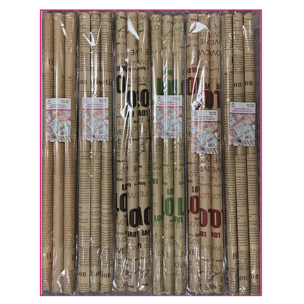 Set 3 buc. hartie de ambalat cadouri multicolor, 75x51 cm, PZ3934, diverse modele