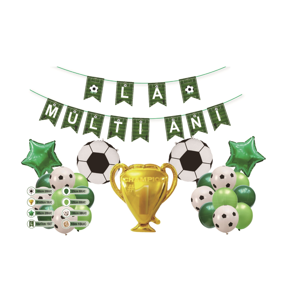 Set ghirlanda decorativa verde, alb, negru, 30 buc, fotbal, PPTZ5406