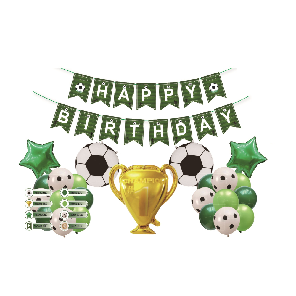 Set ghirlanda decorativa verde, alb, negru, 30 buc, fotbal, PPTZ5407