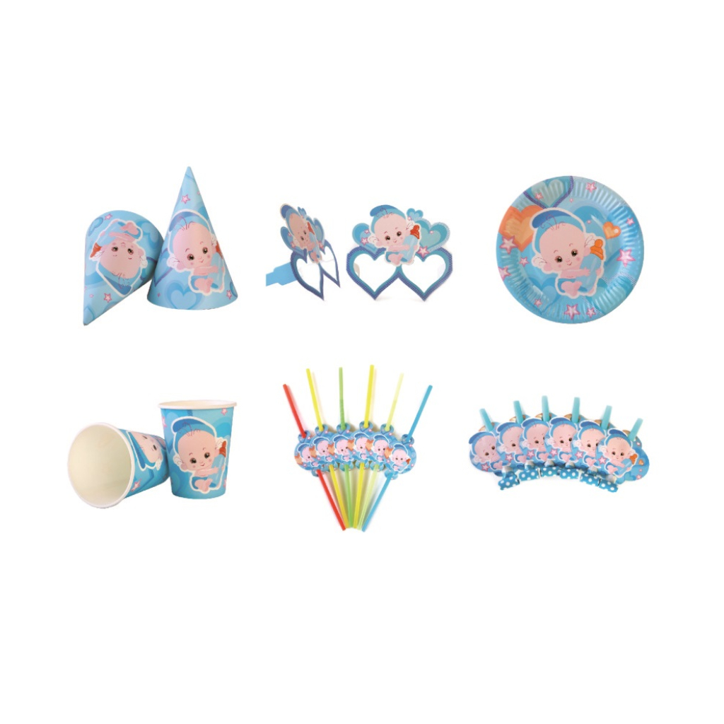 Set petrecere 6 persoane, albastru, bebe baiat