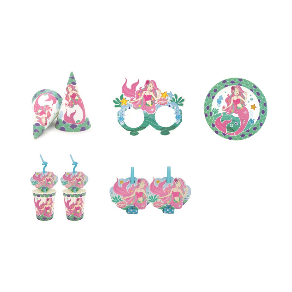 Set petrecere 6 persoane, verde, sirena