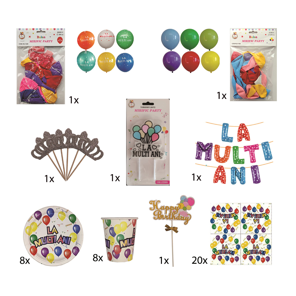 Set petrecere la multi ani, baloane, multicolor