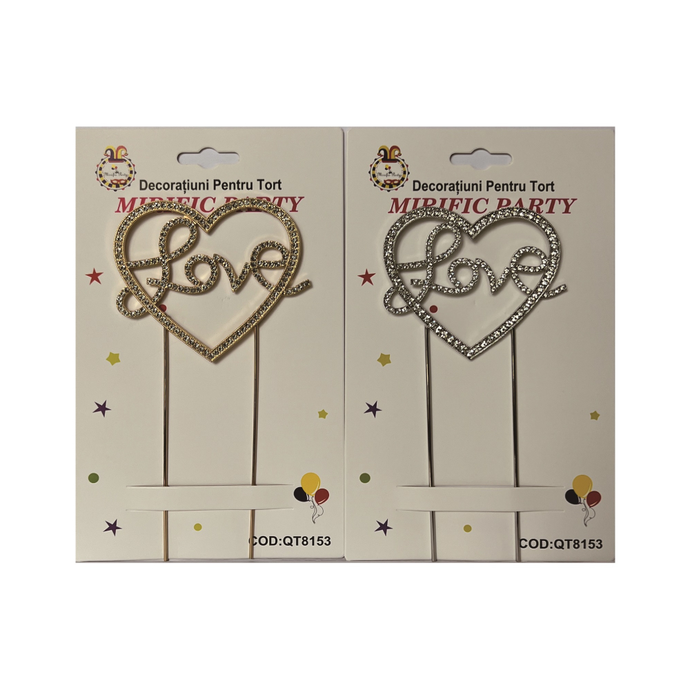 Topper love, argintiu, auriu, inima, PPQT8153