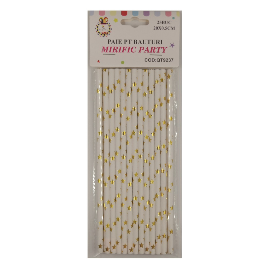 Set 25 de paie alb, auriu, 20 cm, stea