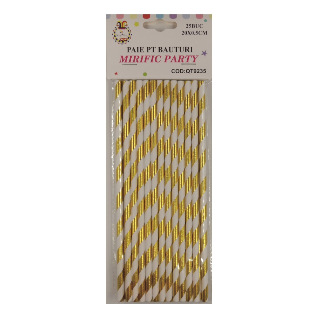Set 25 de paie alb, auriu, 20 cm