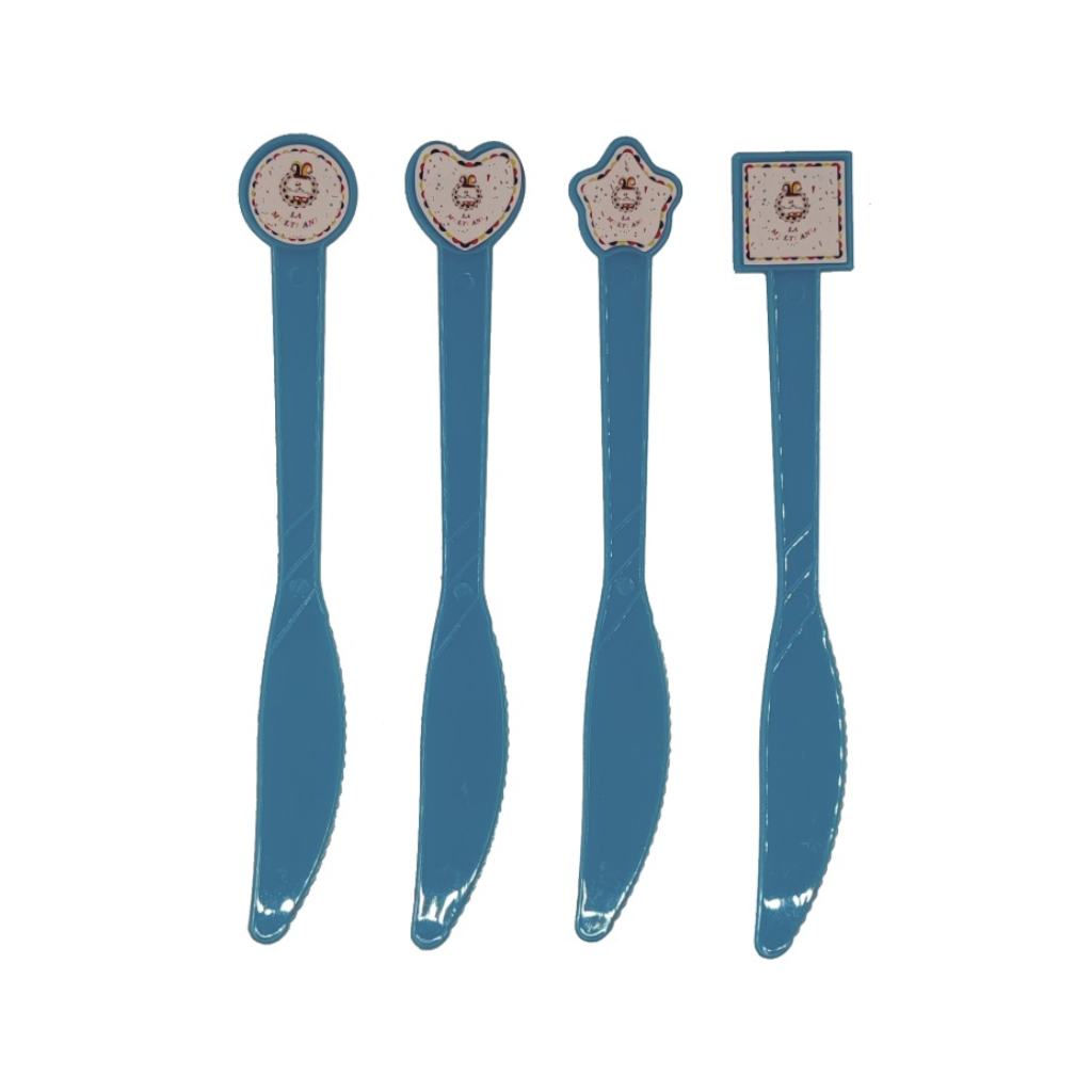 Set 8 buc cutite tort albastru, 17 cm, mirific party, la multi ani