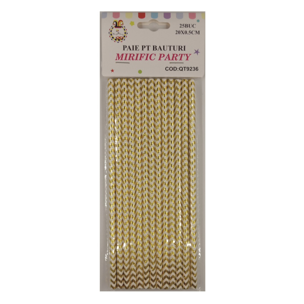 Set 25 de paie auriu, alb, 20 cm