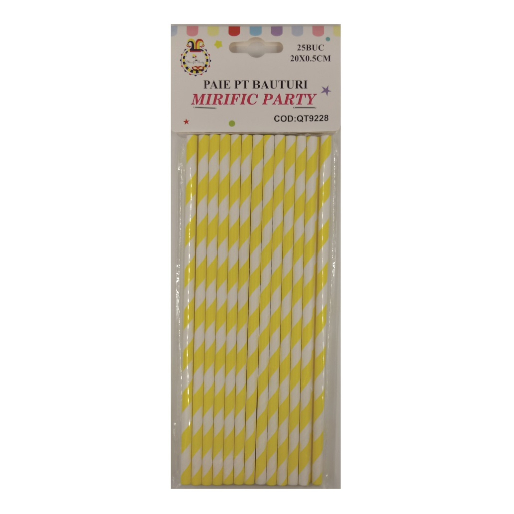 Set 25 de paie galben, alb, 20 cm