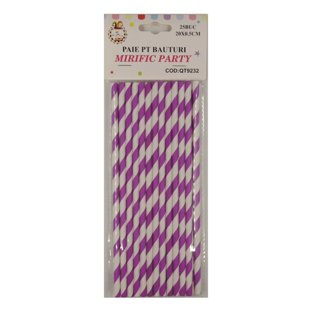 Set 25 de paie violet, alb, 20 cm
