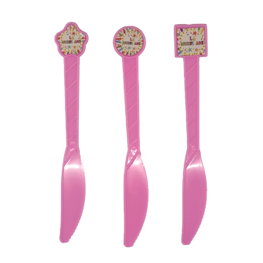 Set 8 buc cutite tort roz, 16 cm, la multi ani
